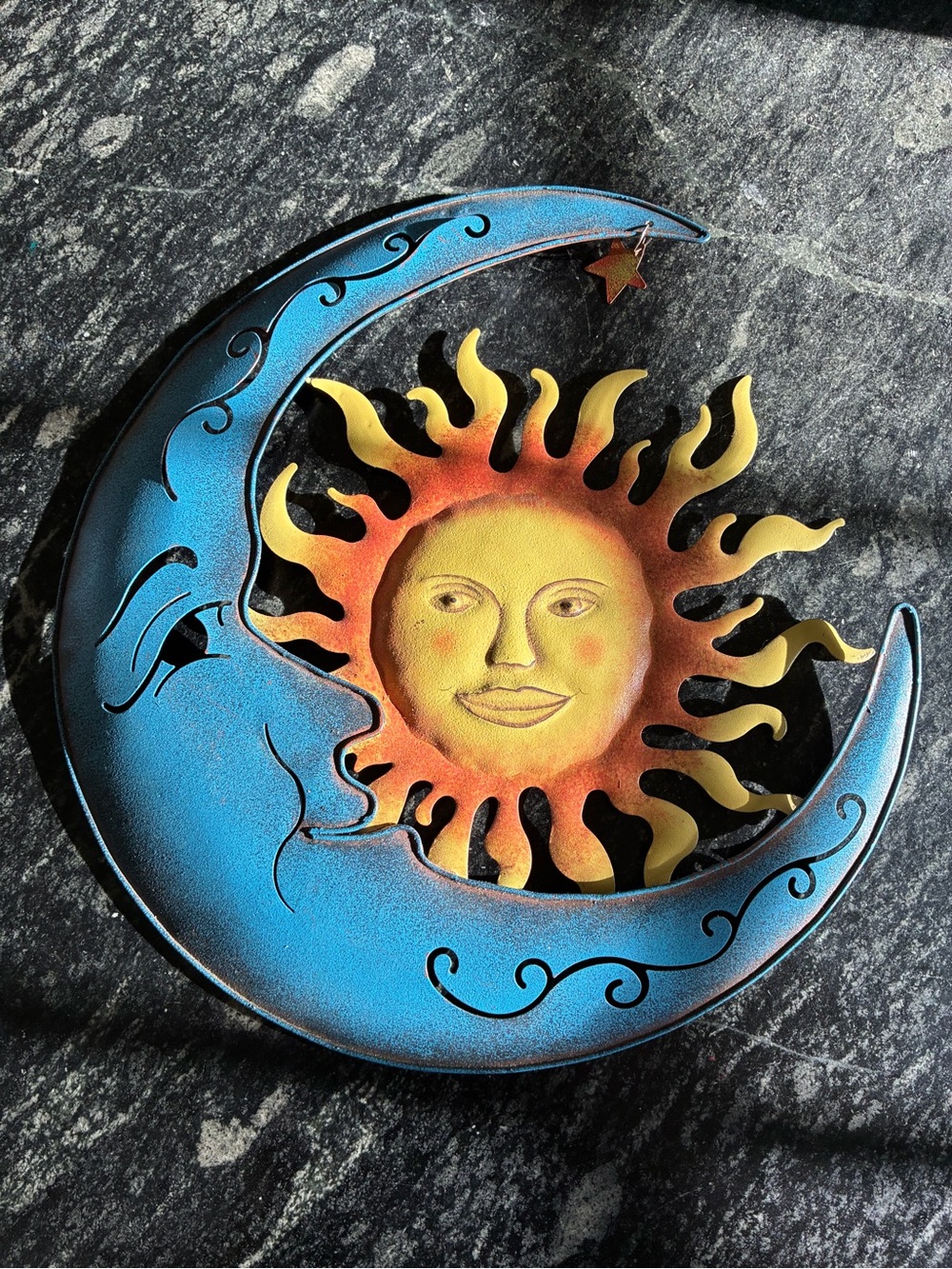 Vintage Celestial Metal Sun Crescent Moon Wall Art Decor Hanging Sunface 90s